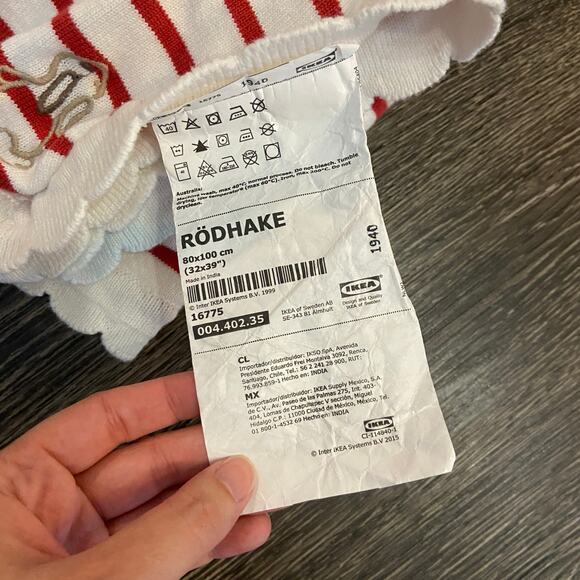 IKEA RODHAKE Baby Blankets (3) Red White Stripe Scalloped Edges Bunny Blankets - Picture 6 of 7